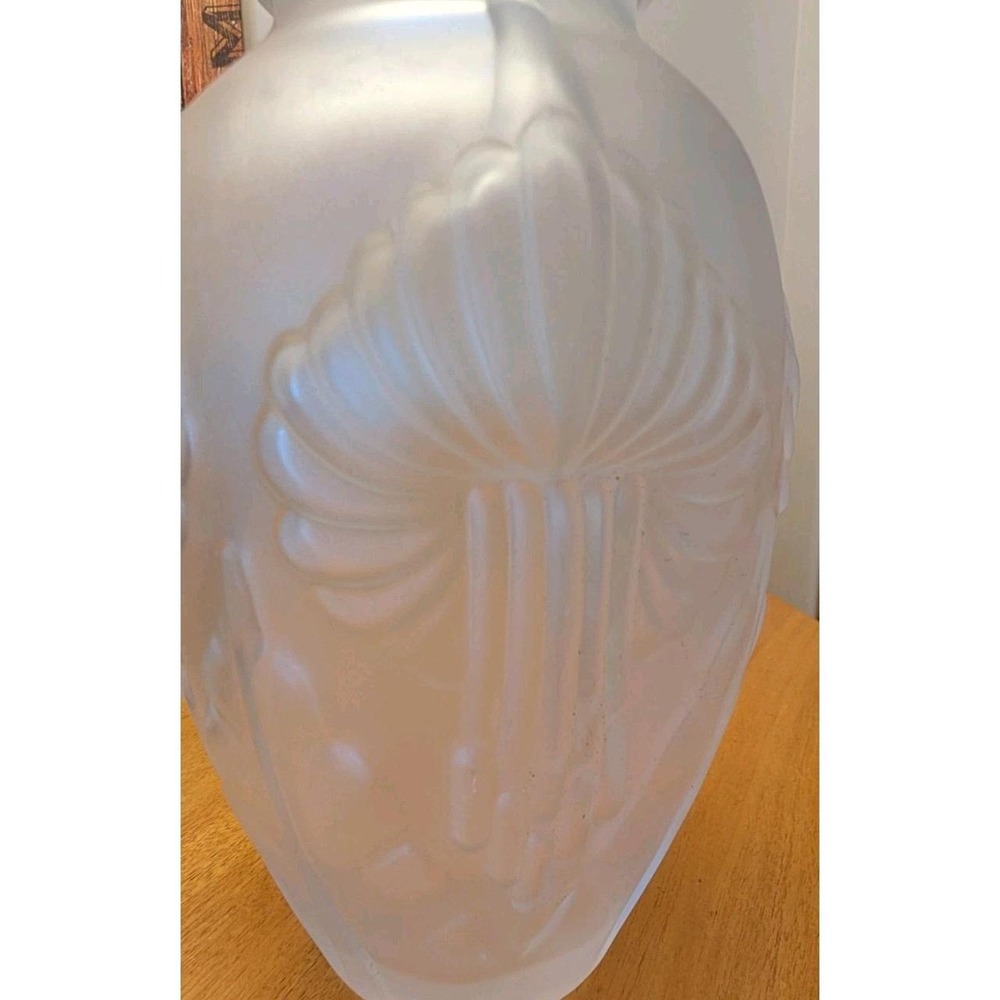 Rare Pierre D'Avesn French Art Deco Satin Clear Incised Calla Lily Vase France - Picture 4 of 8